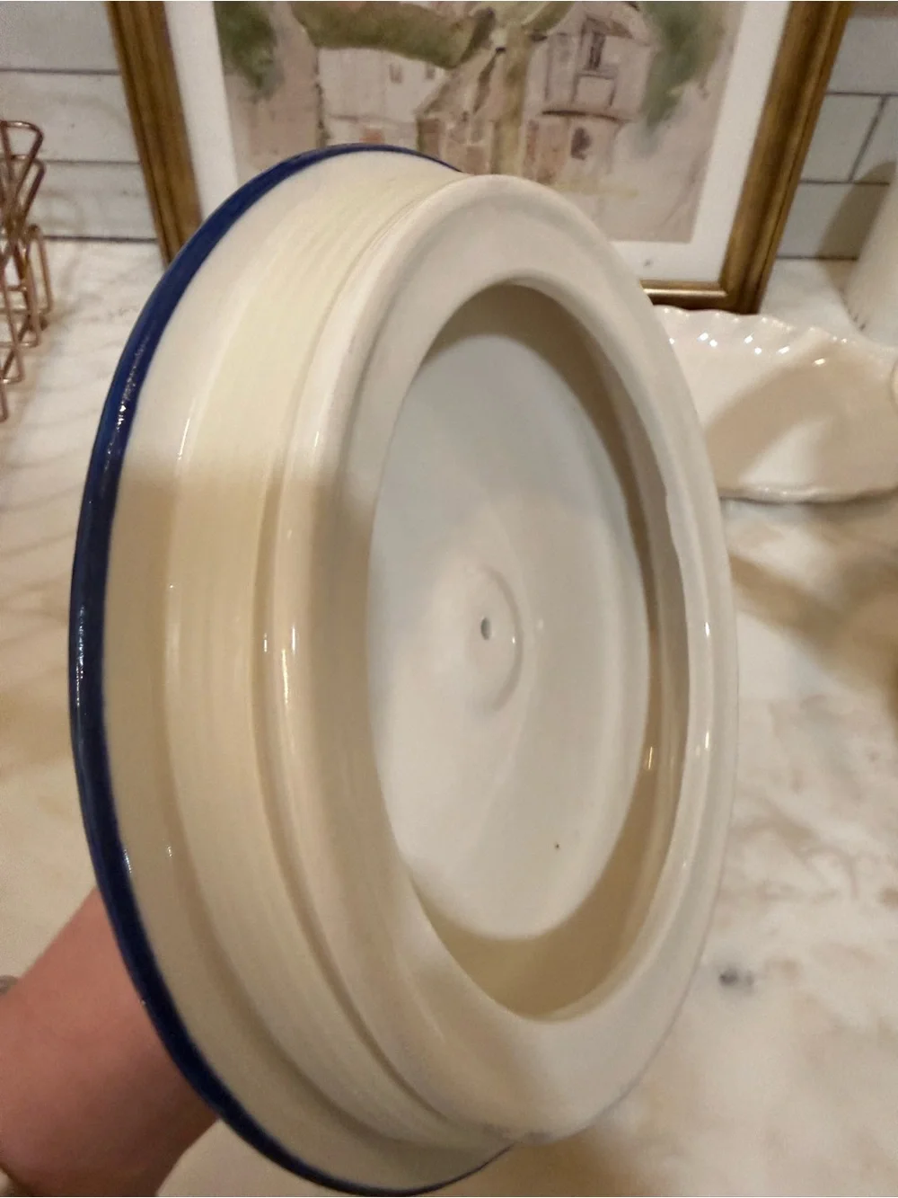 Anthropologie Blue and White Ceramic Lidded Canister